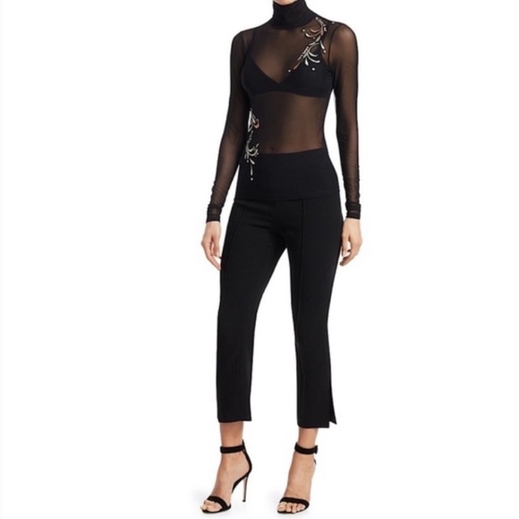 NEW Cinq a Sept Mesh Sheer Black Embroidered Top Turtleneck - Size S - Picture 4 of 11